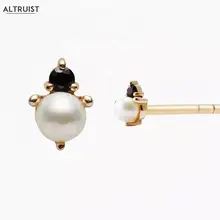 Altruist, 925 пробы, серебряные женские жемчужные серьги-гвоздики, женские, черные, циркон, CZ Кристалл, роскошные ювелирные изделия для ушей, подарок на день Святого Валентина