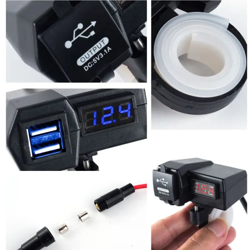 Водонепроницаемый 12V мотоцикл 5V 2.1A двойной USB зарядное устройство для мобильного телефона светодиодный вольтметр