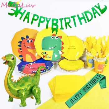 

Happy Birthday Dinosaur Party Disposable Tableware Set Paper Cups Plate Balloon 2th 3th 4th Boy Birthday Party Decorations Kids