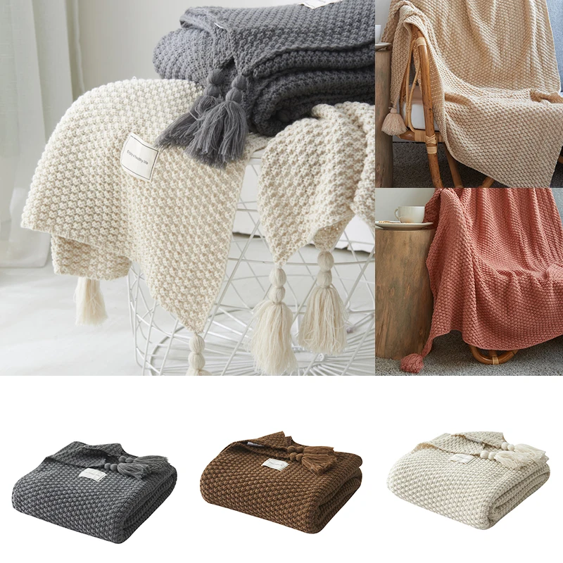 

Home Furnishing Tassel Knitted Blanket Woolen Blanket Office Air Conditioning Lunch Break Blanket Shawl Cover Blanket