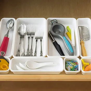

8pcs Multi-Purpose Cluttery Drawer Organizers Storage Interlocking Narrow Bin Durable For Bathroom Office Table Organizer