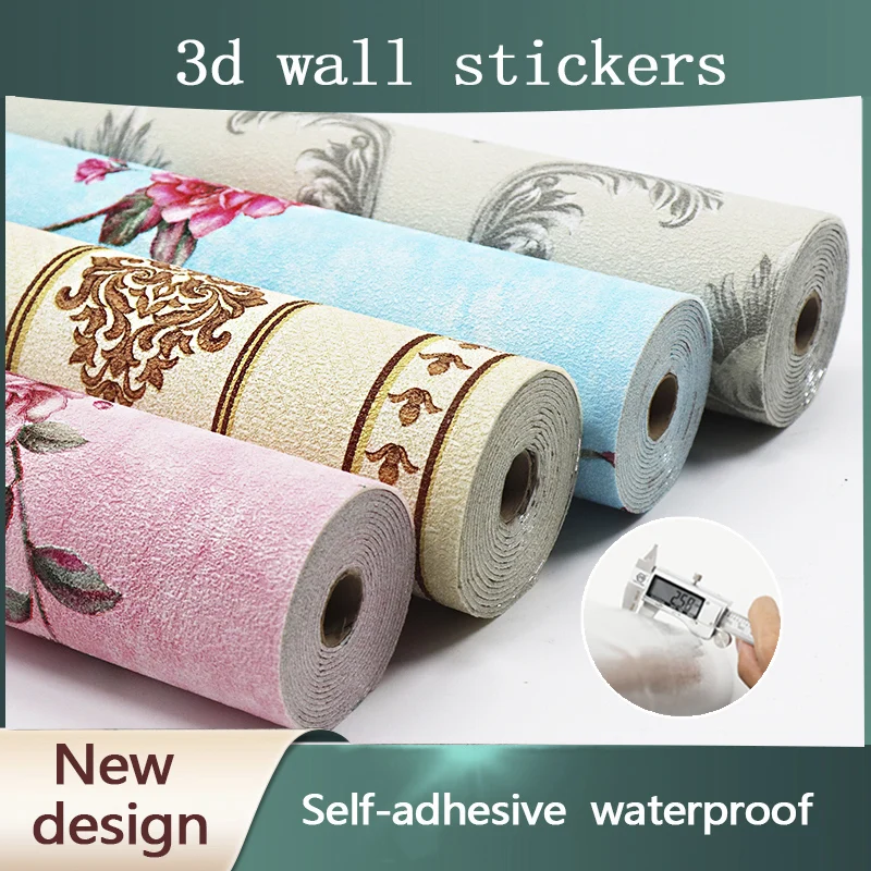 Flowers Foam Wallpaper Self-Adhesive Moisture-Proof Anti-Collision Thicken Wall Stickers Living Room Bathroom Home Decoration shower curtain sanitary partition free perforated shower curtain bathroom moisture proof shower curtain hook