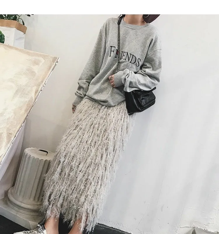 High end зимние женские трикотажные Настоящее перо Ленточки длинные полуплатье превышать огонь прямо, канистра Тяжелая юбка для женщин