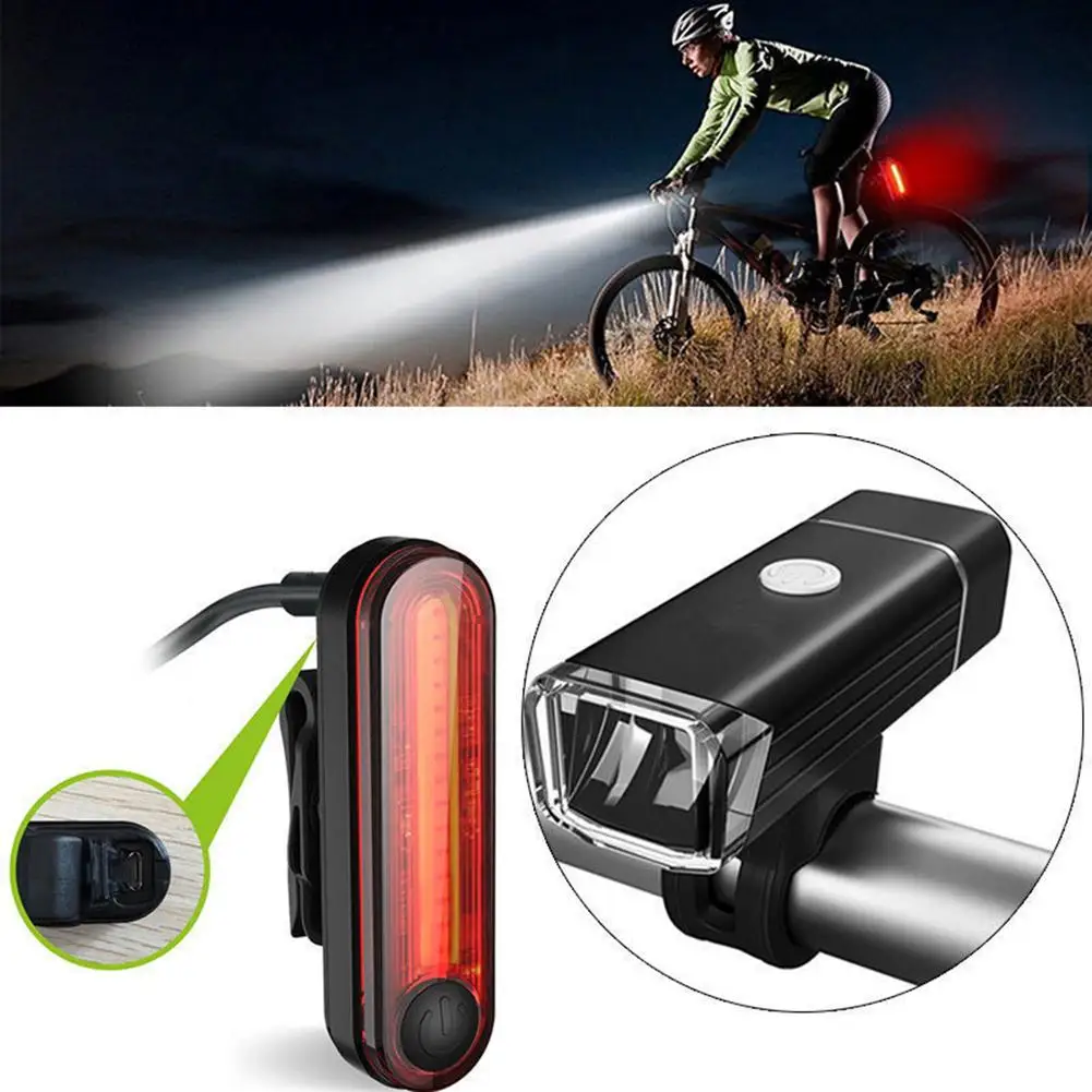 

Bike Bicycle Cycling USB Rechargeable Front Headlight Taillight LED Light Set