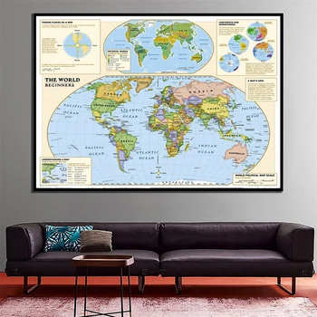 

The World Physical Map with Clear and Simple Comments HD Spray Painting Map for Home School Wall Decoration