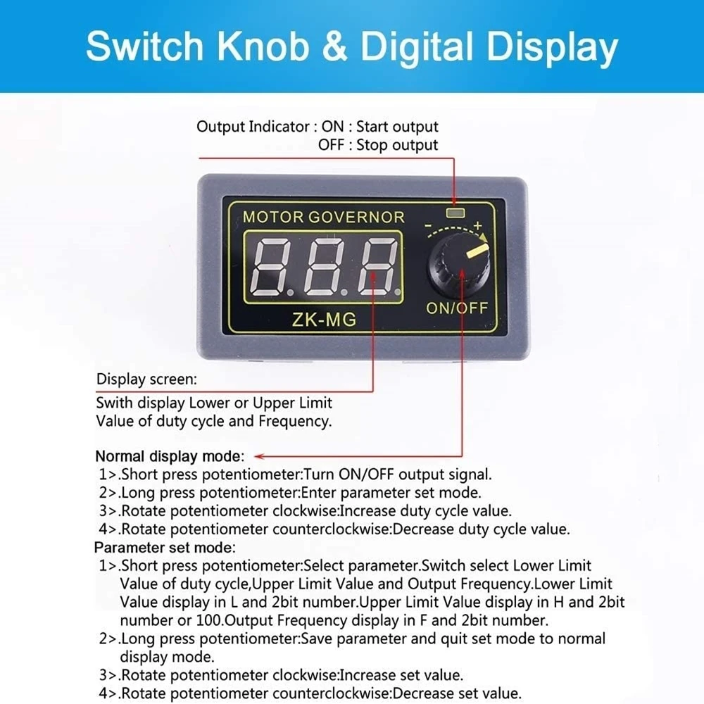 DC Motor Controller PWM Adjustable Speed Digital Display Encoder Duty Ratio Frequency MAX 15A 5-30V 12v 24v 5A ZK-MG dc motor speed controller,electric motor speed controller,motor speed controller