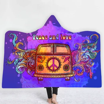 

35colors Peace car Hooded Blanket Sherpa Fleece Ocean Blue Wearable plush Throw Blanket on Bed Sofa Thick warm B1024