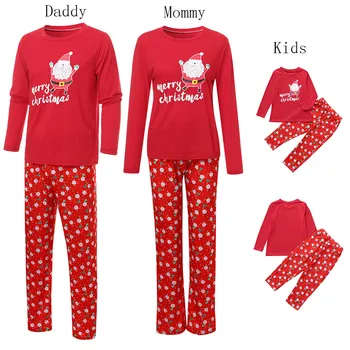 

2019 Family Christmas Pajamas Set Deer Print Adult Women Kids Family Matching Clothes Xmas Family Sleepwear 2PCS Sets Top+Pants