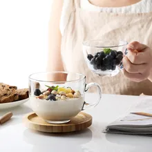 1 шт. прозрачная стеклянная чашка для воды, чаша для салата, чаша для завтрака, бытовая стеклянная чашка для напитков, сока, молока с ручкой