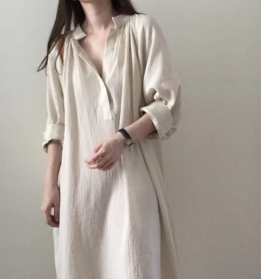 Nice Vintage Women V Sexy Plain Simple Dress Fashion Street Basic Dress Elegant Casual Swing Dress