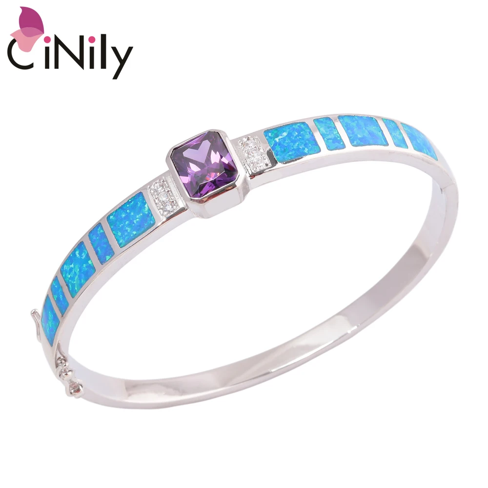 

CiNily Women Blue Fire Opal Silver Bracelet 925 Sterling Womens Jewelry Bangles for Women Geometric Metal Silver Bracelet OS673