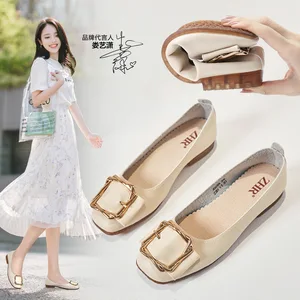 Women's Shoes Square Women's Flat-Heeled Shoes Female Wild Leisure In Her Side Buckle Shoes Flat Shoes Women Women Shoes