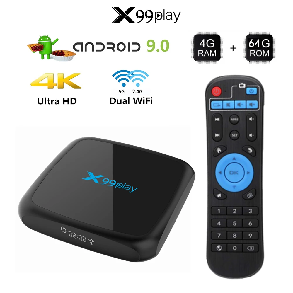 X99 Play Smart tv Box Android 9,0 4 Гб 64 Гб Беспроводная IP tv Box 4K USB телеприставка 5G WiFi Netflix Youtube Google Play PK H96 MAX
