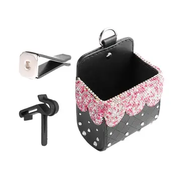

Car Seat Storage Box Leather Rhinestone Decor Storage Pouch Pendant Mobile Phone Storage Container Outlet Storage Bag (Pink)