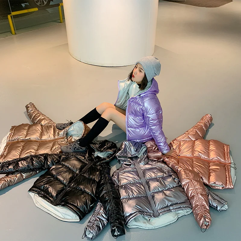 

2019 Winter Coat Women Clothes Bright Surface Quilted Jacket Thick Cotton Casual Plus Size Parka Short Warm Outwear
