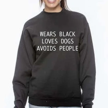 

Wears Black Loves Dogs Sweatshirt Avoids People Hipster Women Clothing Korean Stylish Girl Pullover Casual Jumpers Drop Shipping