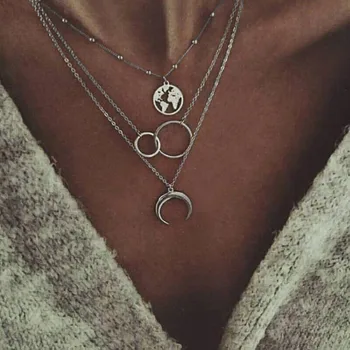 

Boho Gold Color Layered Chain Moon Pendant Necklace Gifts for Women collares mujer collier femme Friends Accesorios Jewelry