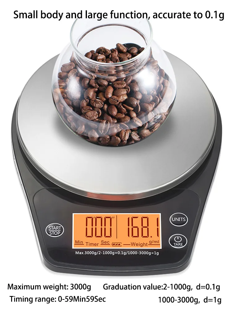 

yieryi 3kg/0.1g Hand Coffee Scale With Scale timer Glass Surface Digital Kitchen Electronic Scales for Bar