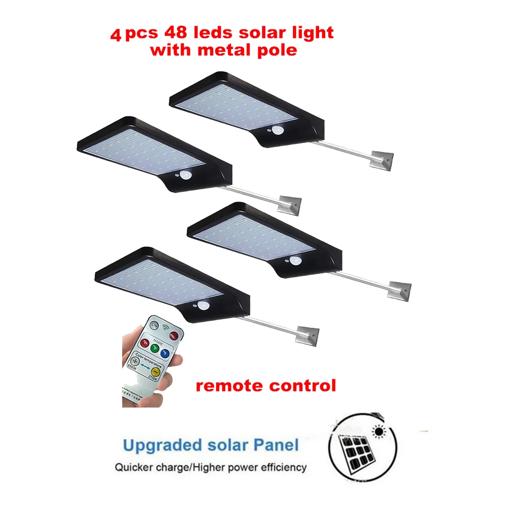 

2/4pcs solar led outdoor lighting 48 LED garden solar Street Light With Controller Color Adjustable Wall Motion Sensor Detector