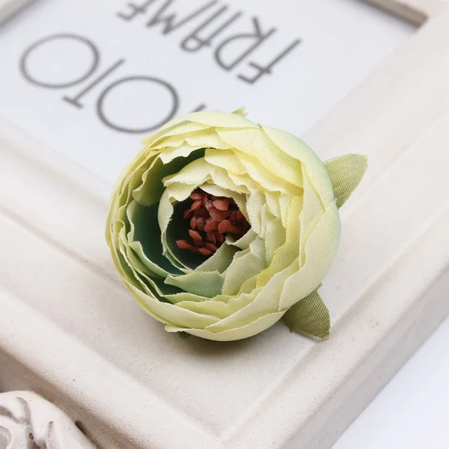 100 шт искусственная чайная роза бутон маленькие пионы и камелии Флорес Цветочная головка для свадебного шара украшения для самодельного изготовления подарки поддельные цветы - Цвет: H