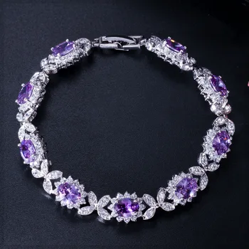 

NASIYA 7 Colors Luxury White Gold Color Chain Link Bracelet for Women Ladies Shining AAA Cubic Zircon Jewelry for Gift