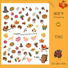 1pcs T2 Series autumn winter Nail sticker Maple Leaf Turkey Squirrel Mushroom For Nails  Adhesive Decals Nail Art Decoration