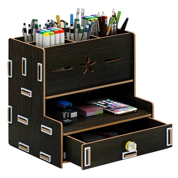 

Pen Container Creative and Fashionable Storage Box, Desktop Swing Piece Supplies Pen and Barrel Pen Holder Pencil Organizer Blac