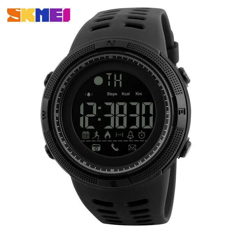 SKMEI мужские тактические Смарт-часы Bluetooth цифровые спортивные наручные часы водонепроницаемые - Цвет: Черный