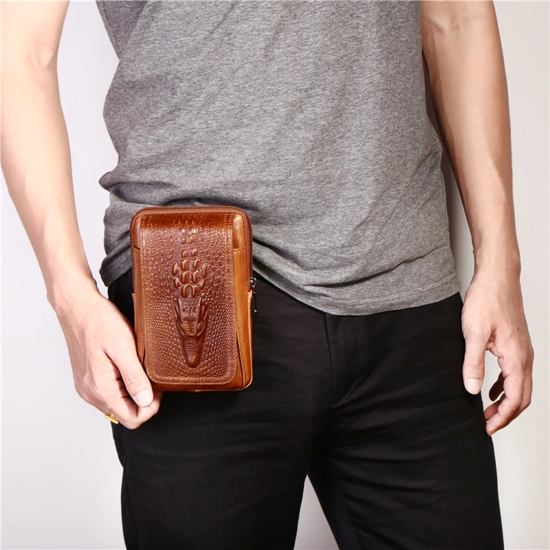 Genuine leathe Waist Packs Men Belt Pouch Bags Phone Pocket Cigarette Purse Fanny Pack Waist Bag Real Leather Money Bag Vertical