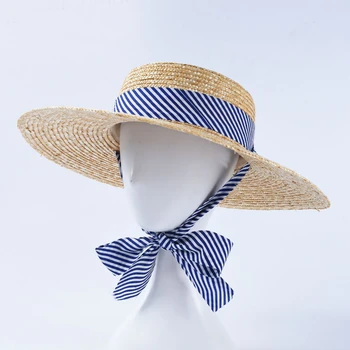 

2020 Spring Summer Sun Hats Women Braided Straw Hat Striped Ribbon Bow Beach Caps French Style