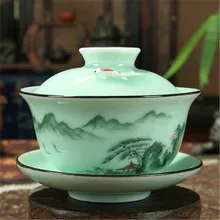 Бытовой китайский Селадон Gaiwan чайный сервиз Кунг-фу ручная роспись gaiwan под глазурью горная река принт рыбий кавинг супница блюдце
