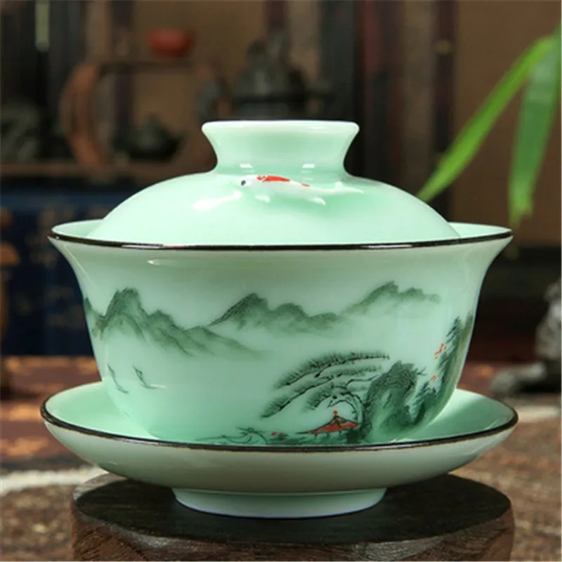 Чайный набор для дома китайский селadon Gaiwan кунг фу ручная роспись gaiwan под глазурью