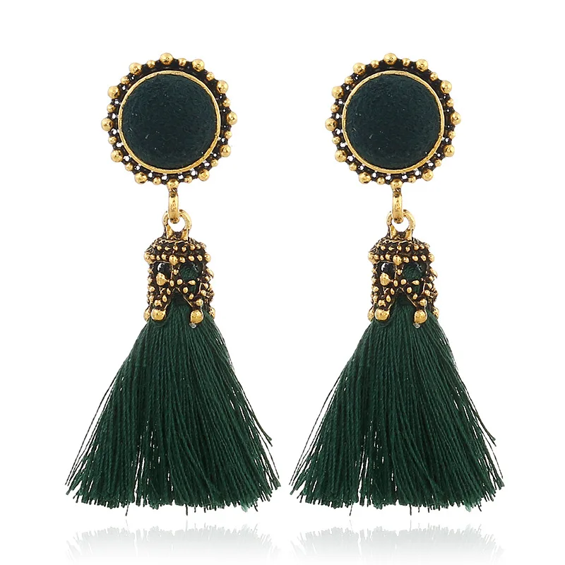 Bohemian Green Beaded Tassel Drop Earrings for Women Big Statement Earrings Female Wedding Fringe Hanging Earings