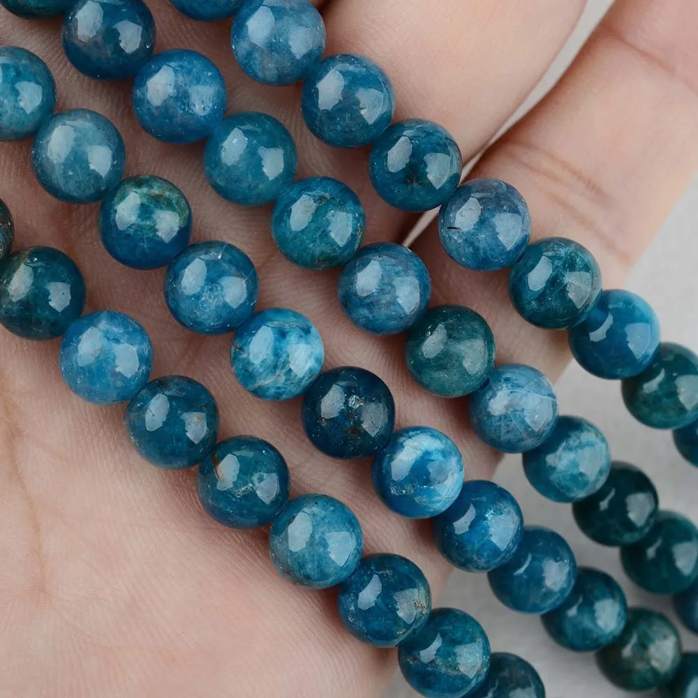 2 strands  Natural Genuine Madagascar Blue Apatite Round Jewellery Loose Ball Beads 6-12mm 15