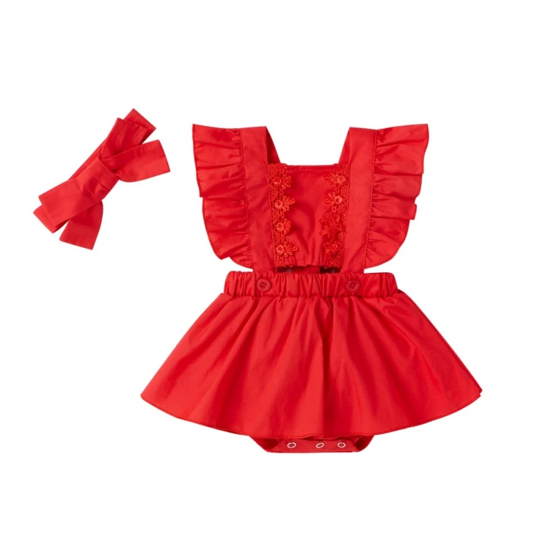 

Bbay Romper Children's Cute Red Woven Jumpsuit Red 2021 Spring Baby Ins 100cm