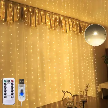 

Remote Control USB Lights Garland Bedroom Window Holiday Lighting LED Christmas Decoration Curtain String Lights