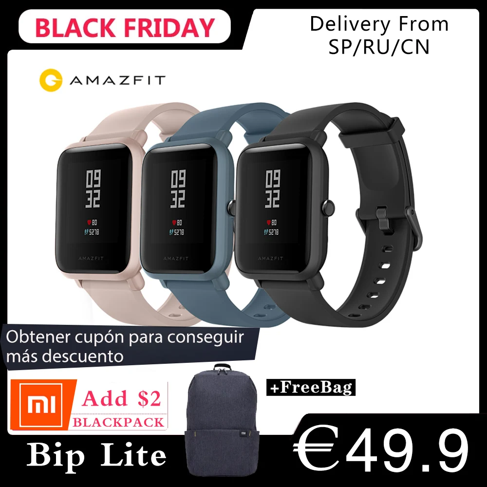 Смарт часы Amazfit Bip Lite для мужчин глобальная версия 45 дней работы от батареи 3 АТМ
