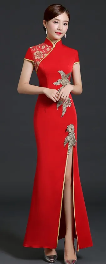 Новое китайское традиционное платье, Восточное Ципао, короткий рукав, китайский стиль, платье чонсам, халат для женщин, китайское современное платье чонсам - Цвет: Красный