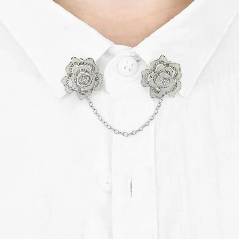 

Rhinestone Brooch Flower Chain Collar Clips Women Cardigan Pins Jewelry Sweater Shawl Clip Cardigan Collar Brooch Clip Holder
