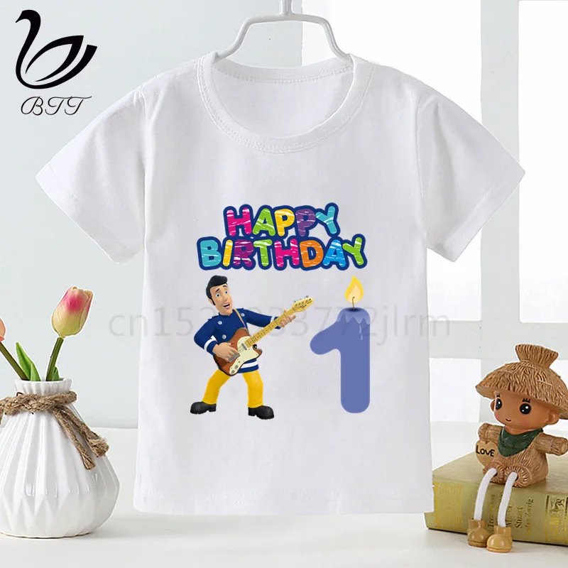 Детская одежда с рисунком «С Днем Рождения», «Пожарный Сэм», футболка для девочек, подарок на день рождения, детская одежда, футболки для мальчиков, футболки для малышей