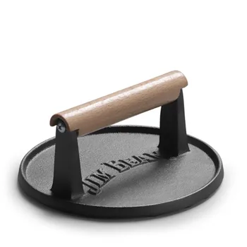 

Round big BBQ tool Cast iron Wooden Handle Steak Plate Meat Press Grill Fried meat squid Fried steak barbecue pressure plate