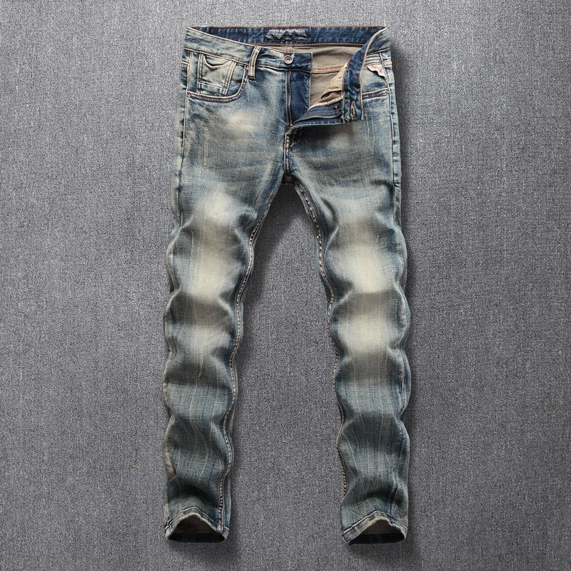 

Italian Vintage Style Fashion Men Jeans High Quality Retro Wash Elastic Classical Jeans Men Slim Fit Basic Designer Jeans Homme