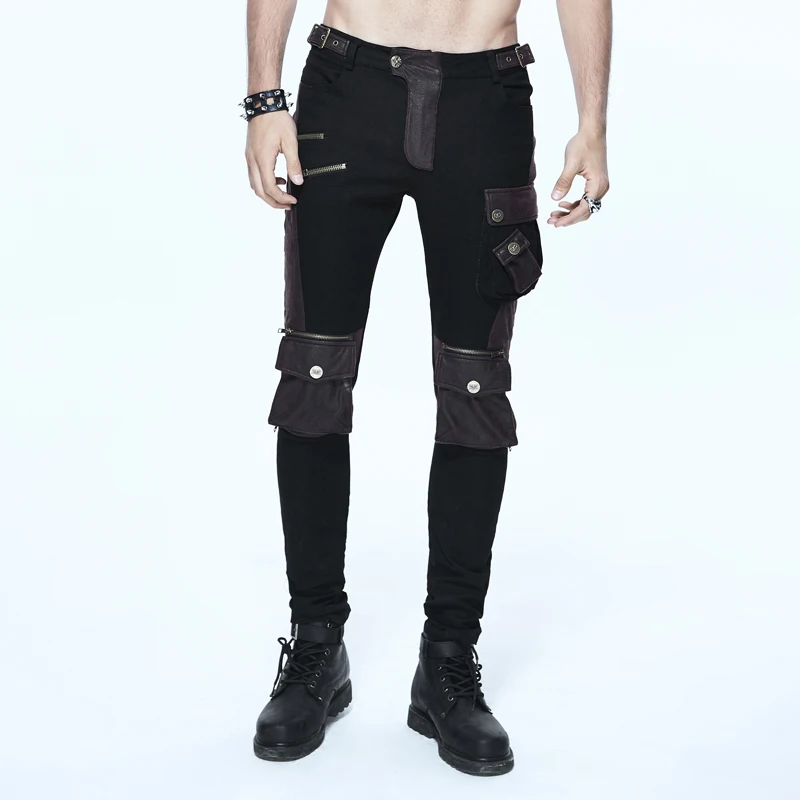 Devil Fashion Men Punk Rock Long Pants with Detachable Pocket Casual Streetwear Pencil Pants Men Punk Motocycle Long Pants
