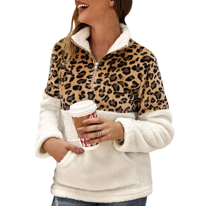 Осень-зима 2019, теплые свитера на молнии, женские леопардовые свитера с длинными рукавами, пальто, топы