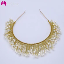 Molans жемчуг ручной работы Корона обруч для волос Серебряная линия белые свадебные аксессуары для свадебных фотографий на открытом воздухе