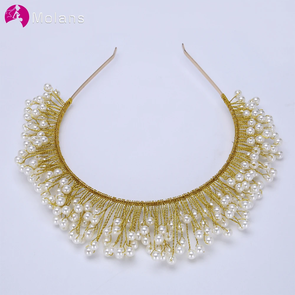 

Molans Pearl Handmade Crown Hair Hoop Silver Line White Wedding Accessories for Bridal Outdoor Photograph
