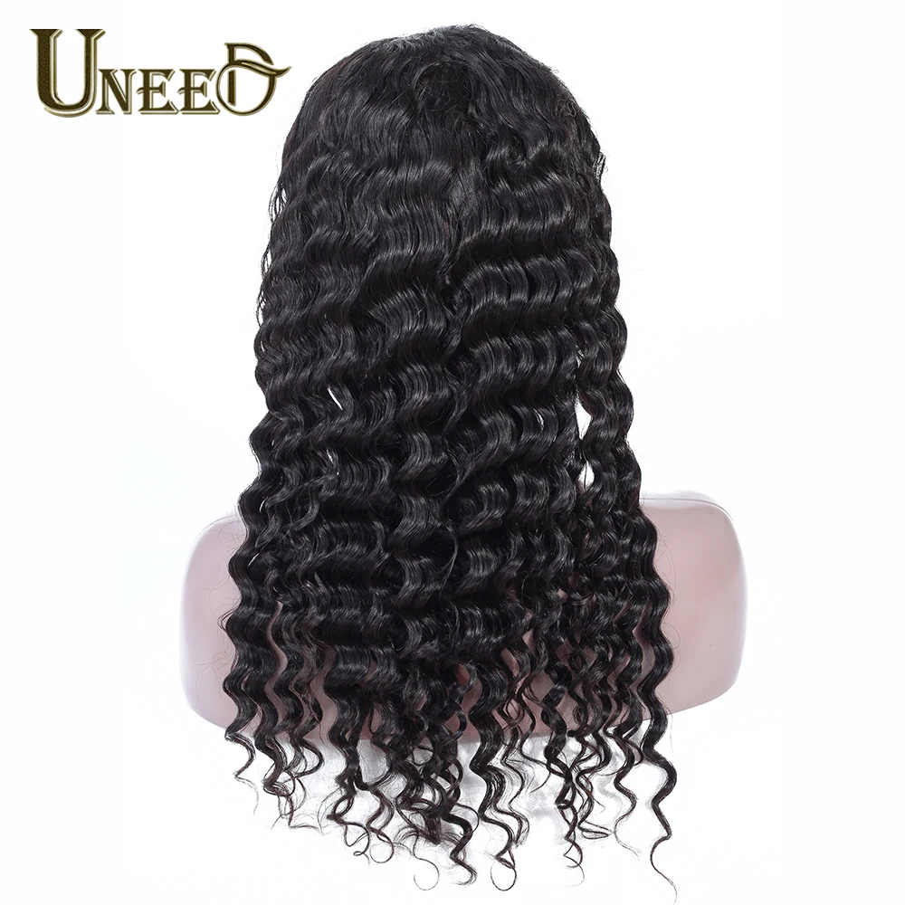 Uneed 13x4 кружевные передние человеческие волосы парики бразильские Свободные глубокие волнистые волосы 150% плотность предварительно выщипанные с детскими волосами Волосы remy для женщин