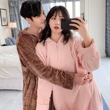 Осень зима свадебное утреннее платье с капюшоном негабаритных Мужская Ночная рубашка влюбленные пижамы фланелевая ночная рубашка женская домашняя одежда