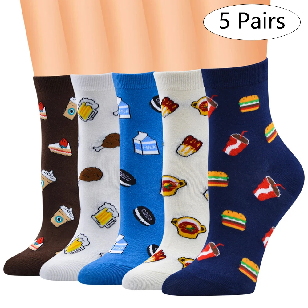 E 5 Pairs 4/5/6 пар с мультипликационным рождественским принтом хлопковые носки Повседневное Санта Клаус мягкие носки Для мужчин Для женщин коралловый зимние Утепленная Одежда Рождественские украшения - Цвет: E 5 Pairs