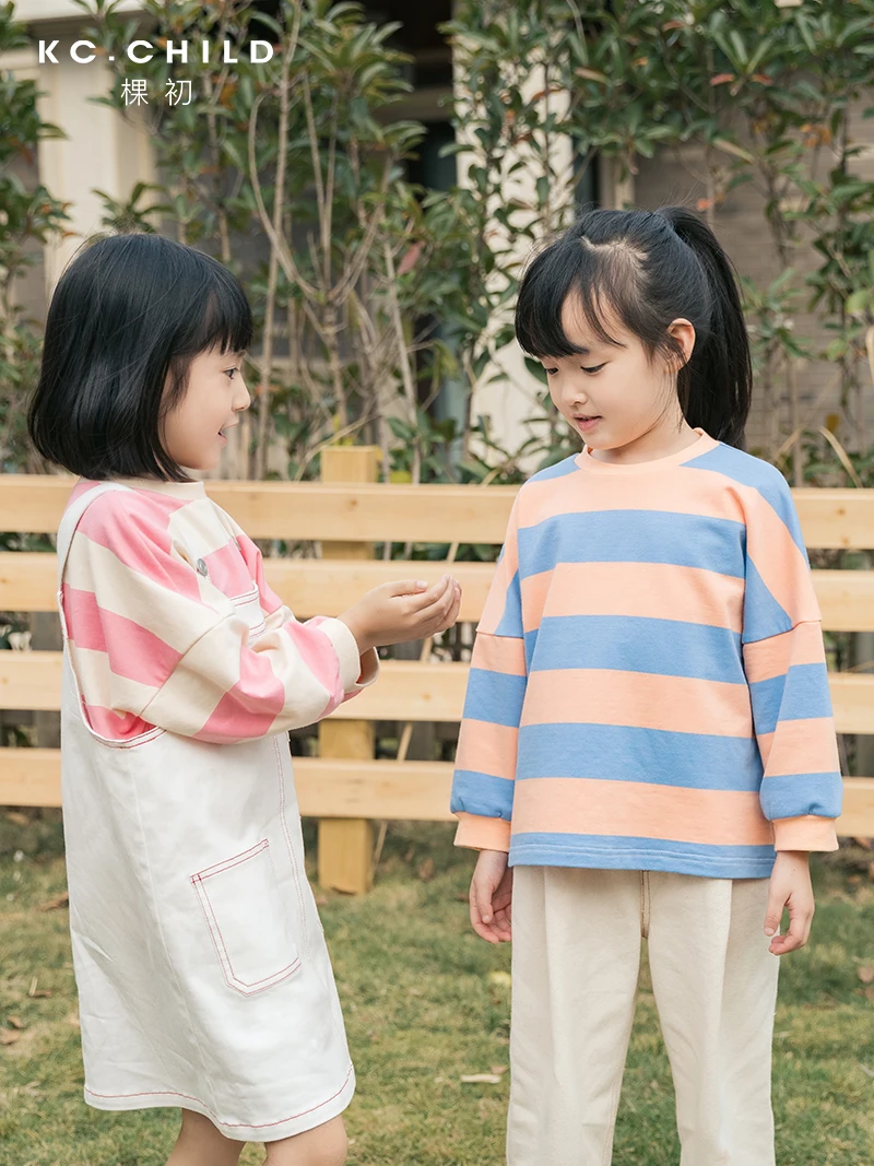 

KC.Child 2020SS Latest Children's T-shirt Kids Striped Long Sleeve Loose T-shirt Baby's soft T-shirt Casual Style Age 2-13Y